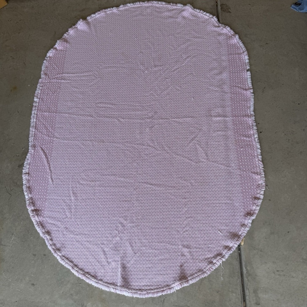 Vintage Cotton Waffle Knit Blanket 73x53 Oval Pink Nursery Baby‎ Girl Shower